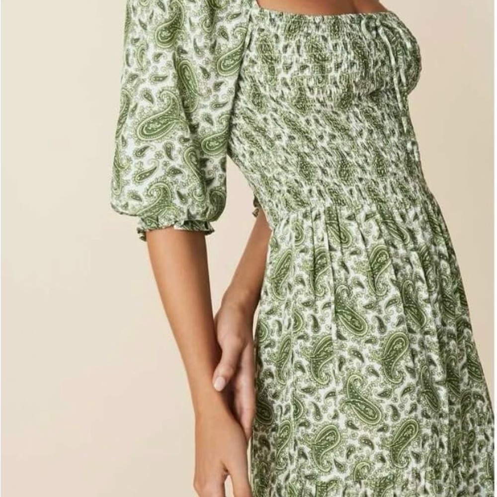 Faithfull the Brand Green Paisley Long Sleeve Dress